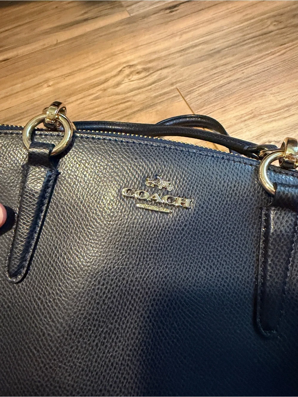 Coach Navy Pebbled Leather Satchel with Gold Hardware
